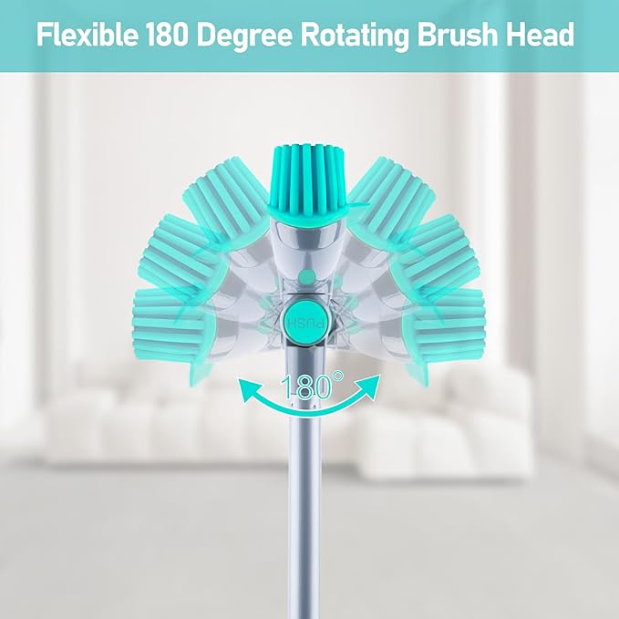 180°Rotating Rubber Broom with Squeegee for Pet Hair Removal - 50" Iron Handle Fur Remover Rake Brush for Carpet, Hardwood & Tile Floors, Includes Pet Hair Removal Gloves (Blue)