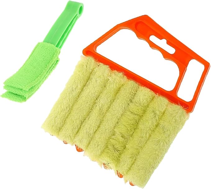 Operitacx Handheld Blinds Cleaning Brush 2pcs Set 7-Finger and 3-Finger Window Shutter Brush for Air Conditioner and Venetian Blinds Cleaning Orange and Green for Dust and Dirt Removal
