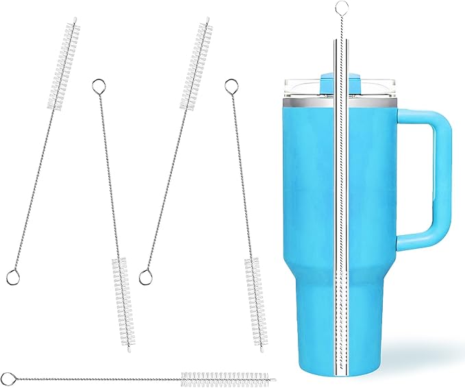 Cleaning Brushes for Reusable Drinking Straws, Set of 5, Long Wire Handle, Bottle and Straw Cleaner for Stanley Mug, Sippy Cup, Water Bottle and Tubes, Reusable and Flexible