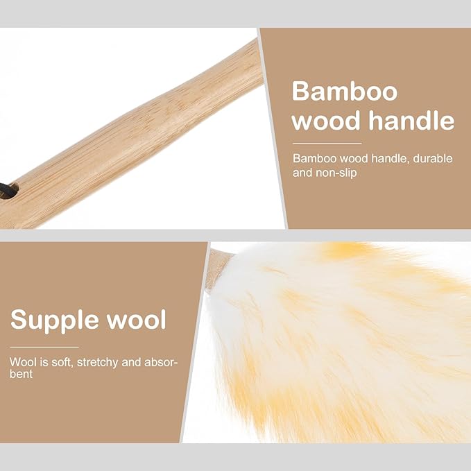 Lambswool Duster Home Dust Sweeper with Handle, Small 22cm Wool Head, Anti-Static Furniture Cleaning Tool for Car Interiors and Household Dust Removal