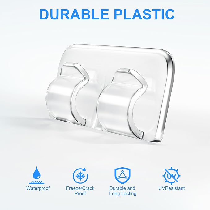 Hooks for Outdoor String Lights Clips: 40Pcs Heavy Duty Light Hook with Waterproof Adhesive Strips - Outside Clear Cord Holders for Hanging Christmas Lighting - Outdoors Sticky Clip