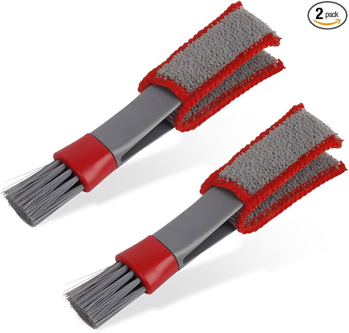 2 PCS Mini Duster for Car Air Vent, Double Ended Automotive Air Vent Microfiber Duster & Brush, Dust Collector Cleaner for Keyboard Window Leaves Shutter, Car Accessories (Red & Gray)