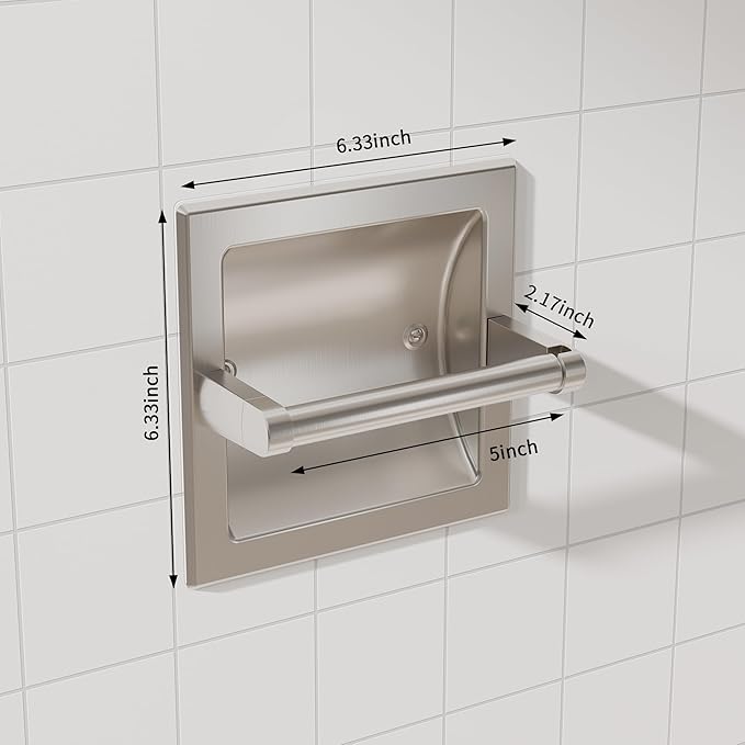Brushed Nickel Recessed Toilet Paper Holder, Contemporary Hotel Style Pivoting in Wall Toilet Paper Holder - Recessed Toilet Tissue Holder, Regular Roll