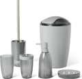 Amazon Basics 6-Piece Bathroom Accessory Set with Toothbrush Holder, Soap Dispenser, Soap Dish, Toothbrush Cup, Trash Can and Toilet Brush & Holder, Grey
