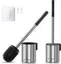 HAMITOR Toilet Brush and Holder Set: 2 Pack Stainless Steel Rustproof Kits with Deep Cleaning Bristles - Hidden Toilet Cleaner Scrubber for Homeowners - Compact Bathroom Accessories for Home RV Silver