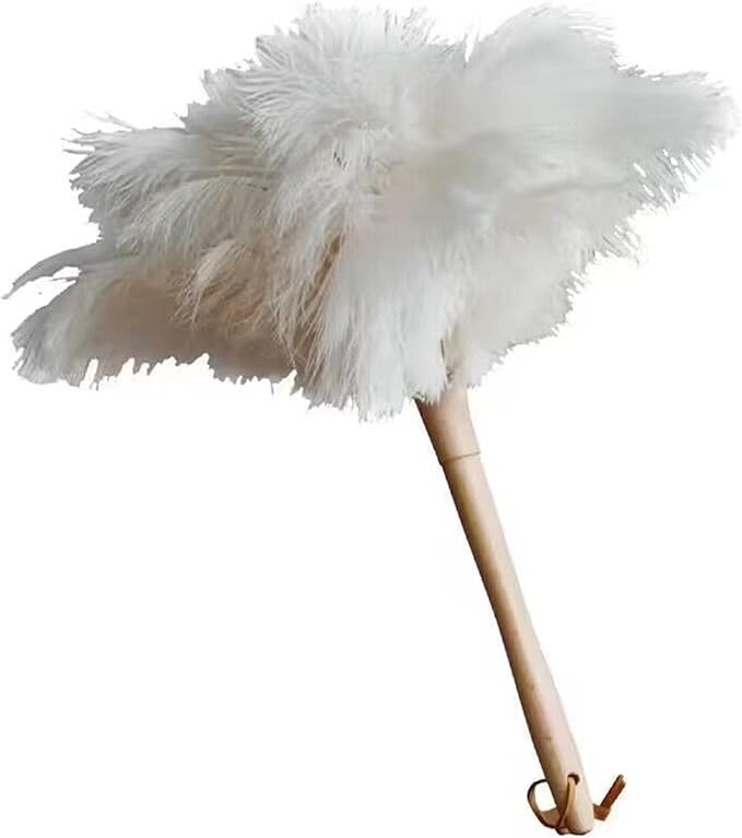 Ostrich Feather Dusters, Naturally Soft, Easy to Dust, Multi-Purpose Use, Solid Wood Handle, 17.3'' Long, White