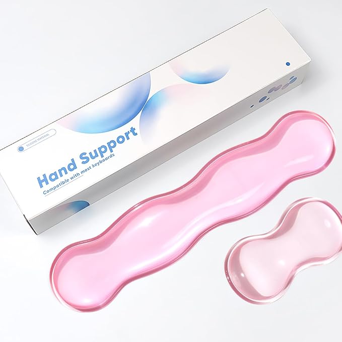 Ergonomic Silicone Gel Keyboard and Mouse Wrist Rest Set – Clear Wrist Rest for Keyboard 60%/68%/75%, Comfort & Support for Typing and Gaming (Light Pink)