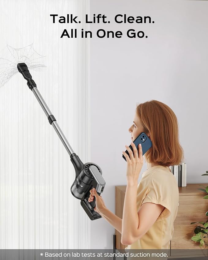 Cordless Stick Vacuum Cleaner – 3-in-1 Brush Roll for Hard Floors and Carpets, 55 Min Runtime Rechargeable Lightweight Vacuum with Green LED Headlight for Pet Hair and Dust Cleaning