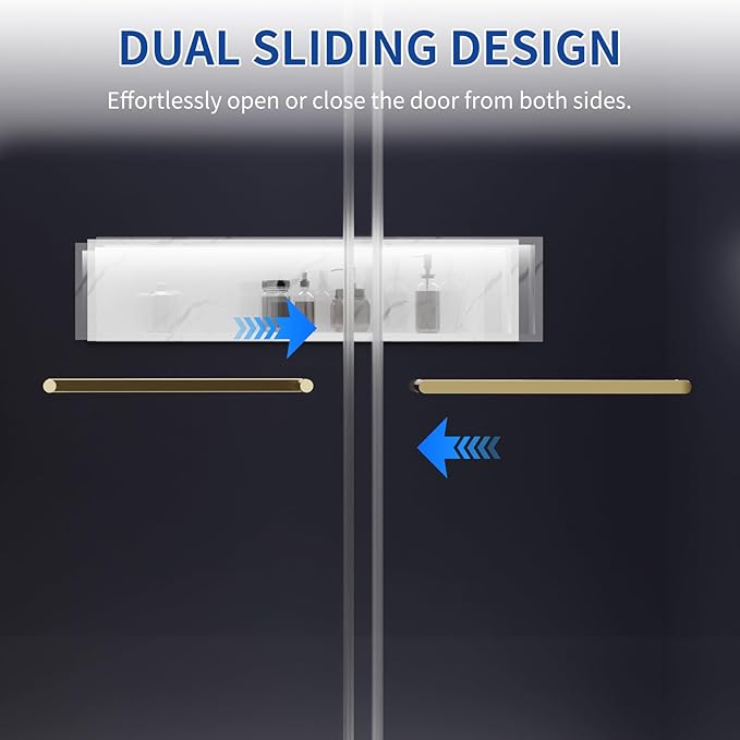 56-60 in. W x 76 in. H Double Sliding Frameless Shower Door, 5/16" (8mm) Tempered Glass with Double Nano Coating, Easy-to-Clean Bathroom Glass Door （Brushed Gold）