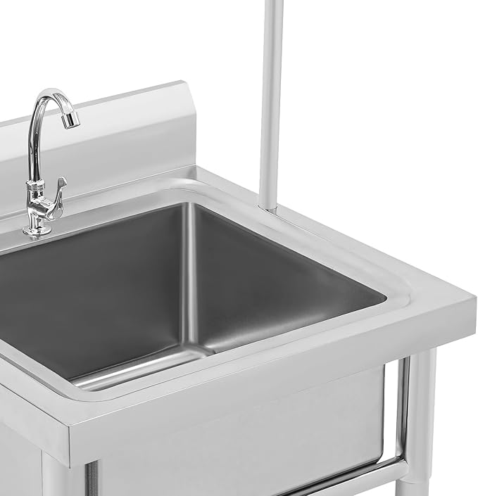 Stainless Steel Floor Mop Sink, Freestanding Mop Sink with Faucet and Cleaning Tool Rack, Commercial Floor Sinks Utility Mop Basin for Laundry, Kitchen, Garage, Restaurant 23.6 × 23.6 × 69inch