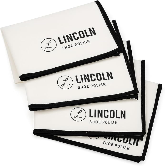 Lincoln Shoe Polish 4-Pack Shoe Shine Cloths – Heavyweight 14×14 Premium Cotton Polish & Buffing Cloth for Shoes, Leather, Boots – Reusable, Stitched Edges for Mirror Finish