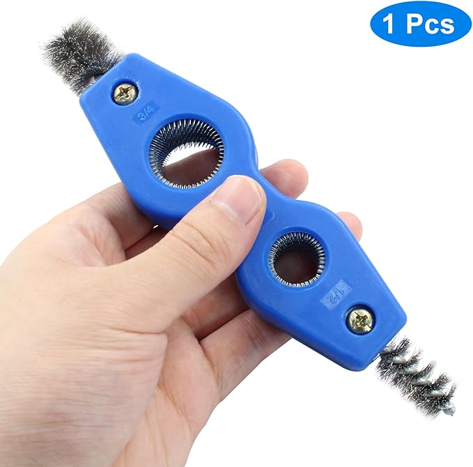 BokWin 1 Pcs 4-in-1 Copper Tubing Cleaner Tool Steel Bristles Deburring Brush Cleans Inside and Outside Wire Brush for Plumbing Installation Soldering Copper Pipes Brazing (Blue)
