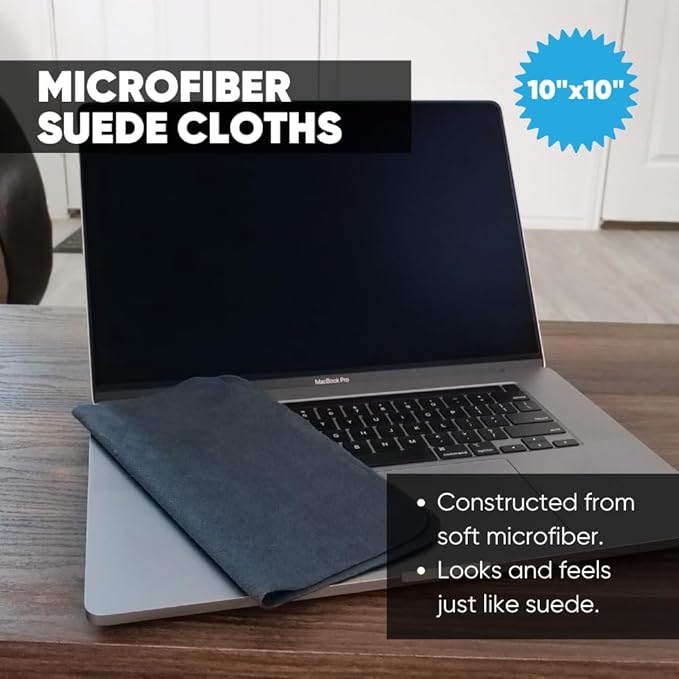 Premium Screen Cleaning Cloth by Microfiber Wholesale | Black | 10”x10” | 10pk | Soft Microfiber Suede | Mid-Size Reusable | No Lint Scratch-Free Durable | TVs Laptops Monitors
