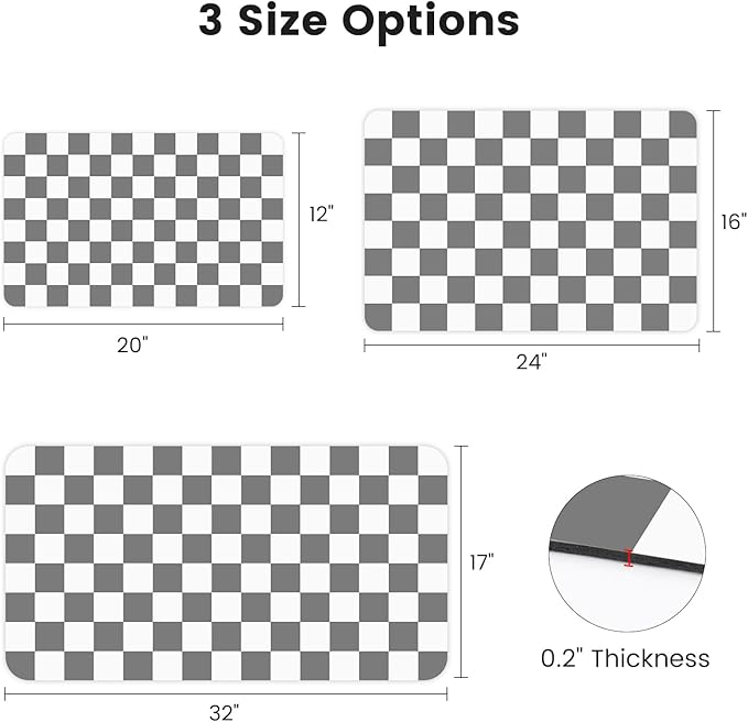 12" x 20" Checkered Dish Drying Mat for Kitchen Counter, Absorbent Coffee Bar Mat for Espresso Machine Coffee Countertops Accessories (Grey)