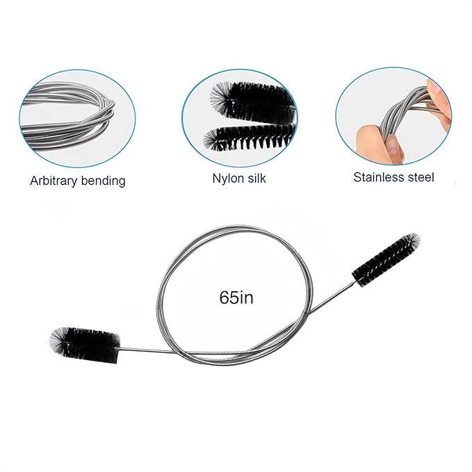 Flexible Drain Brush Straw Cleaner Set, Nylon Cleaner Double Ended Elastic Hose 65 inch and 10 PCS Extra Long Pipe Cleaner 10 inch