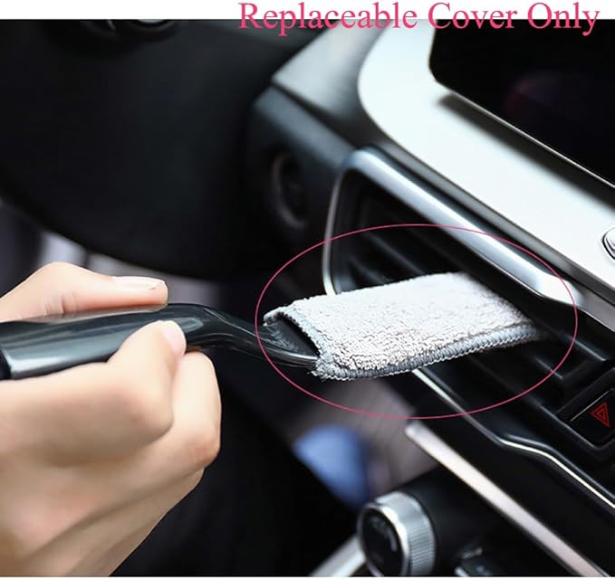 5 Pack Double Head Car Duster Microfiber Sleeves Replacement 2 in 1 Car Interior Dust Brush Refill Pads for Car Interior Detail Dust Brush Detailing Kit Dashboard Car Air Vent Duster Brush