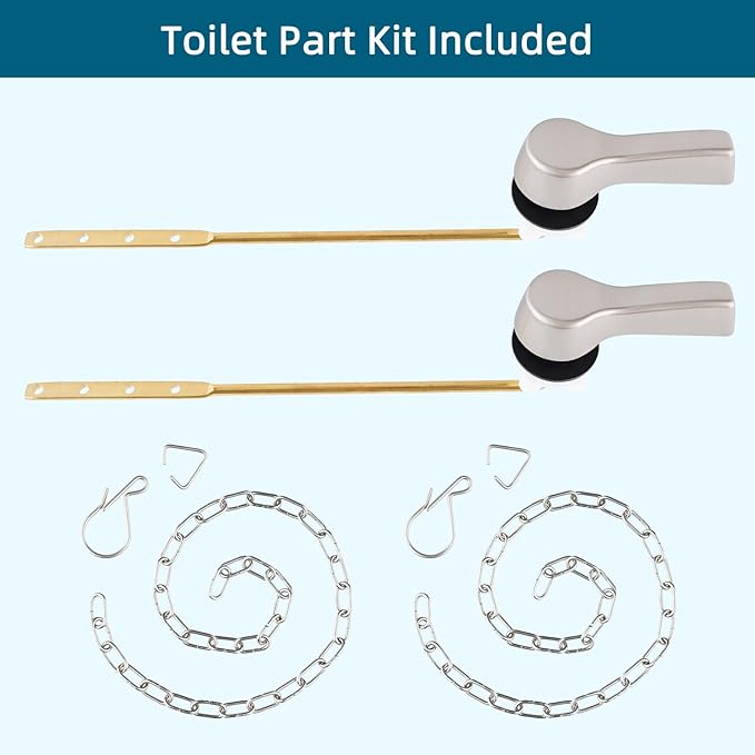 Hygie Rinse 2PCS Metal Toilet Handle Lever Flush Replacement, Universal Front Mount Toilet Handle with Stainless Steel Flapper Chains, Toilet Repair Kit, Brushed Nickel