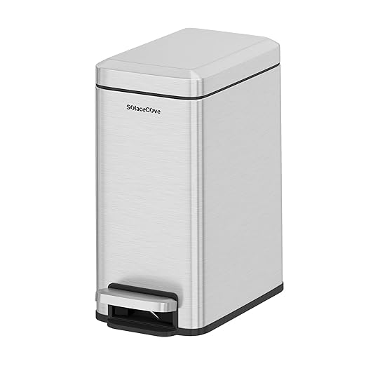 Small Bathroom Trash Can with Soft-Close Lid, 6L/1.6 Gal Stainless Steel Slim Step Garbage Can with Removable Inner Bucket for Bedroom, Bathroom