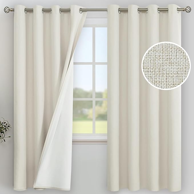 YoungsTex Linen 100% Blackout Curtains 72 Inches Long for Bedroom, Thermal Insulated Black Out Drapes with Grommet for Living Room Window Energy Saving, 2 Panels, 52 X 72 Inch
