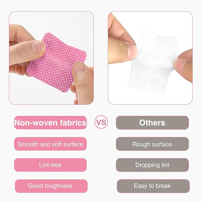 BLUERISE Lint Free Nail Wipes Nail Polish Remover Pads Soft Absorbable Eyelash Extension Glue Cleaning Wipes Pink 2500pcs