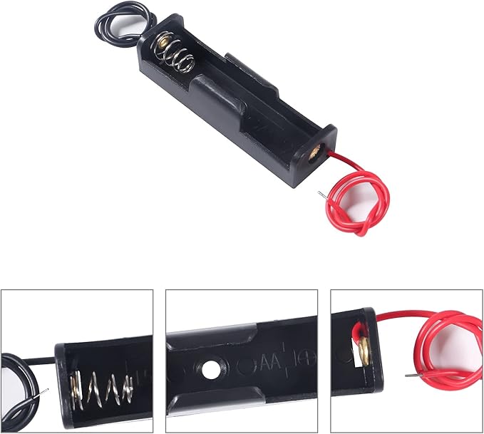 15PCS AA Battery Holder Bundle with Wire 2A Battery Holder Case 1.5V, 1 x 1.5V Series DIY Battery Storage Boxes, 1 Slot Black Plastic Batteries Case for AA Battery