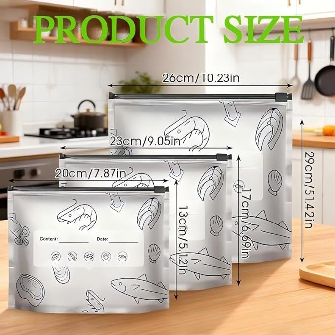 Reusable Aluminum Foil Sealable Storage Bags, 2026 New Resealable Vacuum Zipper Pouches for Food, Stand Up Foil Sealable Bags with Label and Zip Lock for Vegetable Fruit Meat (30PCS,S+M+L)