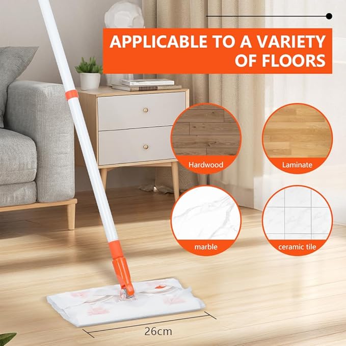 Mops for Floor Cleaning,55" Handle with 10" Flat Head with 4 Magic Sponge Eraser Pads、2 Microfiber Pad and 50 Dry Cleaning Cloths,for Mopping Home, Bathroom, Kitchen