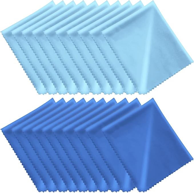 Microfiber Cleaning Cloths (6"x7") 20 Pack in Individual Vinyl Pouch, CKANDAY Glasses Cleaning Cloth for Eyeglasses Phone Screens Electronics Camera Lens Delicate Surface, Large Lint Free Fiber,Blue