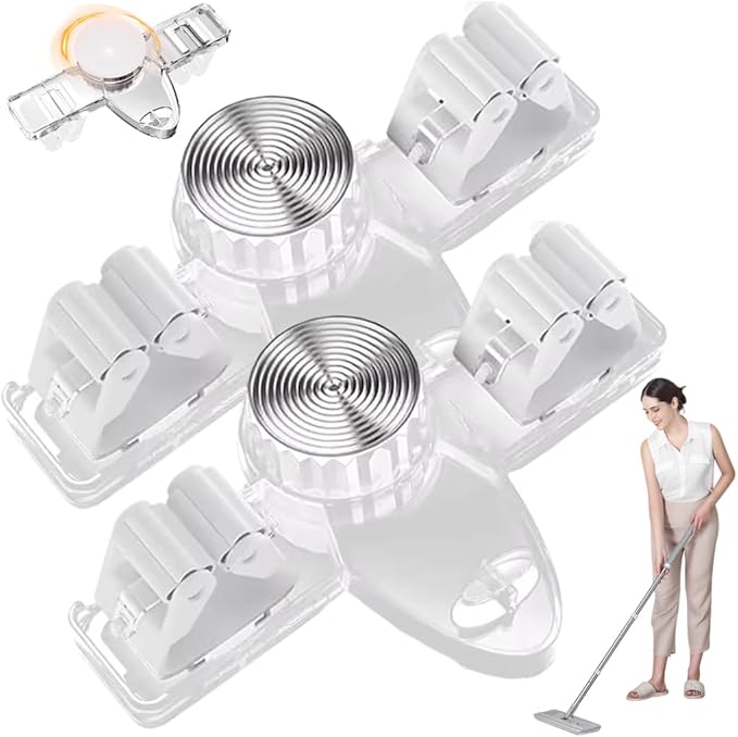 Broom and Mop Holder Wall Mount 2PCS Suction Cup Organizer with Retractable Rack No Drill Bathroom Storage Transparent Clear