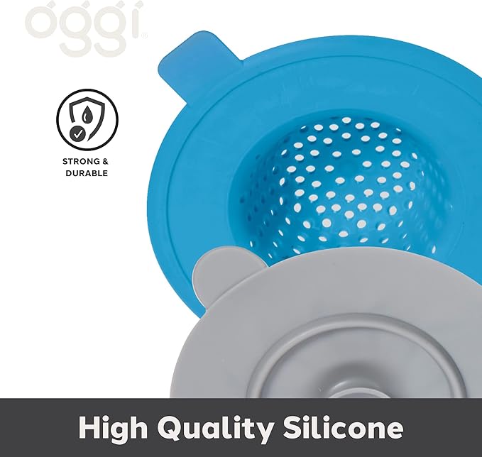 OGGI Silicone Sink Strainer & Stopper Set- Great Kitchen Sink Strainer, Silicone Drain Stopper, Sink Drain Strainer, Sink Plug 4.6˝ Diameter Rim, Turquoise (Pack of 2)