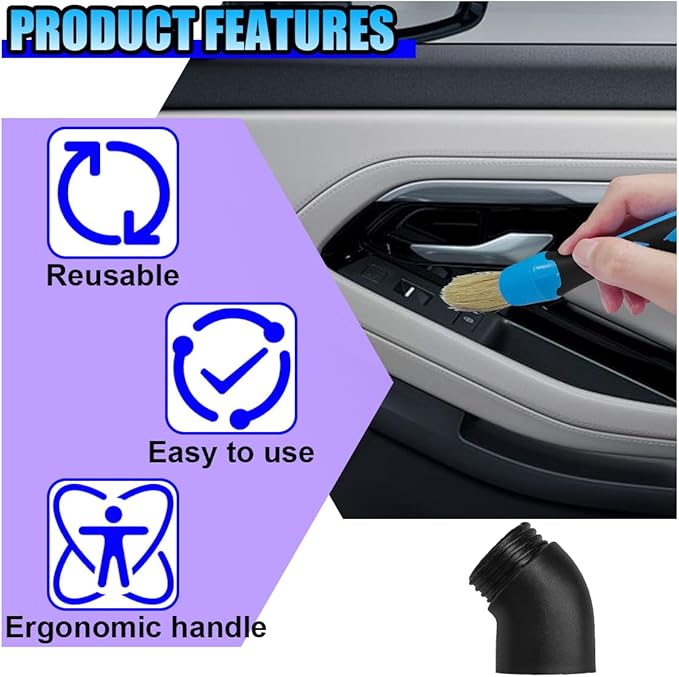 3PCS Car Detailing Brush Set, Soft Boars Hair No-Scratch Automotive Cleaning Brushes, Car Interior & Exterior Dusting Brush Auto Detailing Supplies for Air Vent, Leather Seat, Wheel (Blue)