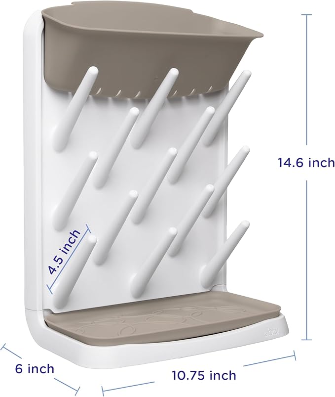 Ubbi Vertical Baby Bottle Drying Rack, Space Saving Countertop Drying Rack Baby Accessory, Taupe
