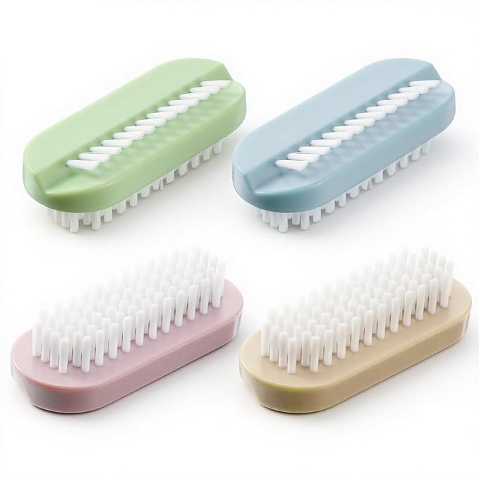 4 Pack Nail Brush for Cleaning Fingernails, Two Sided Fingernail Scrub Brush Soft Stiff Bristles Nails Scrubber Brushes Hand Nail Cleaning Brushes for Hands, Toes Men, Women