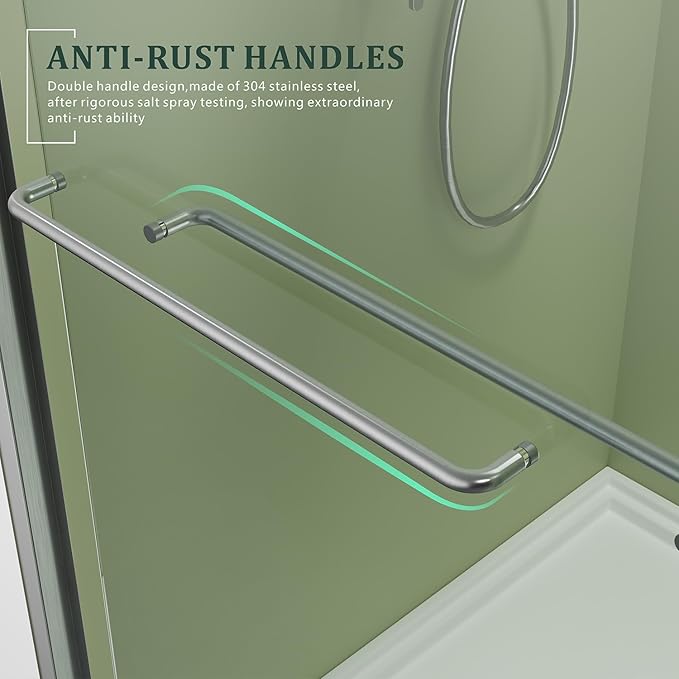 Brushed Nickel Glass Shower Door,50"-54" W x 72" H with 1/4" Tempered Glass Shower Door,Waterproof Design Double Sliding Stainless Steel Handles Hardware Bypass Shower Enclosure