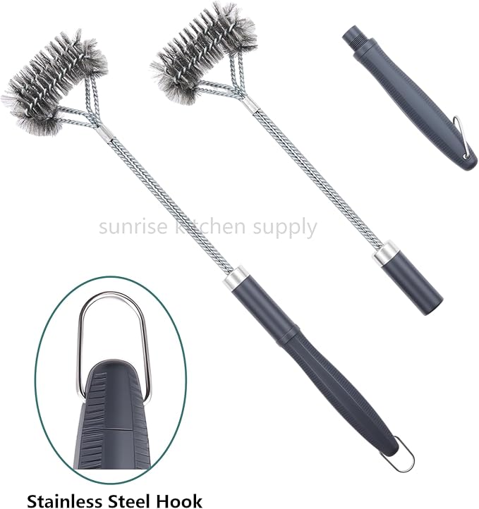 SUNRISE Fryer Brush with Long Handle (Stainless Steel with Plastic Handle, Double Brush)