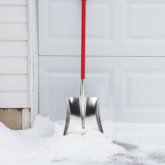 Metal Snow Shovel and Garbage Dustpan for Outdoor Cleaning Stainless Steel Square Head Snow Pusher for Driveway and Yard Heavy-Duty Metal Dust Shovel for and Debris Removal