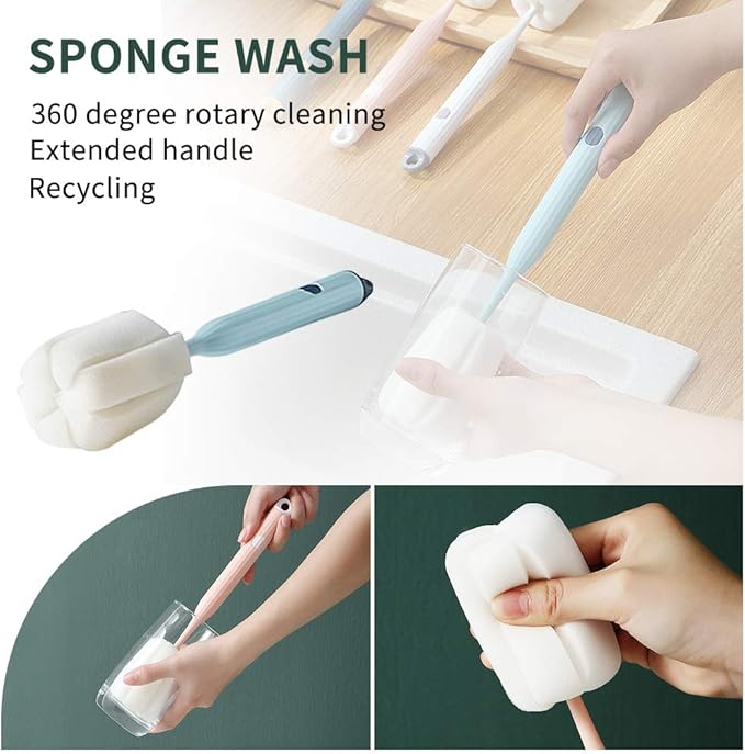 Bottle Soft Brush -2Pcs Sponge Bottle Brush Soft and Easy to Clean, Baby Bottle Sponge Brush Can Effectively Remove The Stain Residue On The Bottom of The Cup(Pink-Brush)