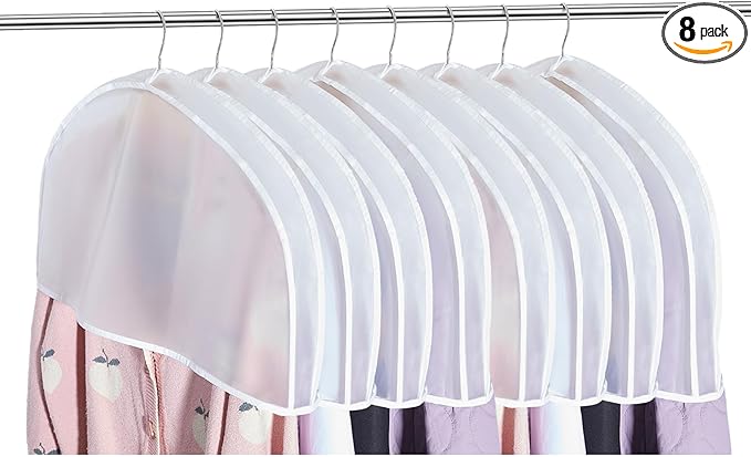 Patelai 8 Pcs 2" Gusseted Shoulder Covers for Hanging Clothes 24" x 12" Plastic Garment Dust Covers Protectors for Closet Storage Suit, Coats, Jackets, Dress Closet Storage (Translucent)