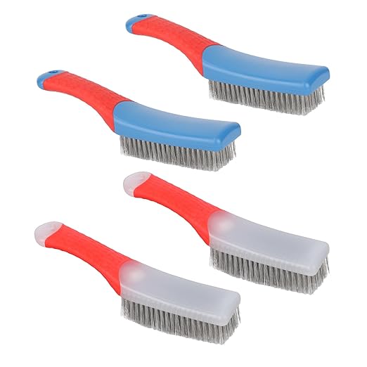 4pcs Stainless Steel Wire Brushes for Grill, Heavy Duty Scratch Brushes with Ergonomic Grip Small Cleaning Tools for Home Kitchen Industrial Use