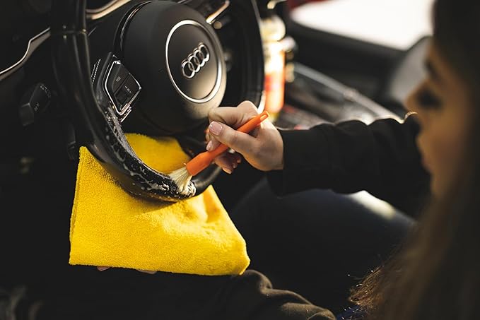 Detail Factory - Boar Hair Detailing Brush Short-Handle + Long-Handle Combo Kit - Comfortable Grip and Heavy-Duty Scrubbing for Interior, Exterior, Engine Bay, Wheels, Exhaust Tips, Red + Black