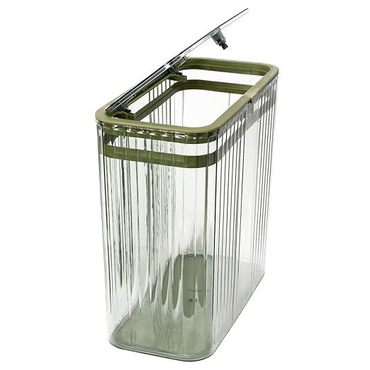 Bathroom Trash Can with Lid3.5 Gallon Garbage Can，for Bedroom, Office, Plastic Slim Waste Basket with Press Top Lid, 15l Clear Trash Bin for Home Slim Trash Bin Clear, Kitchen （Green）