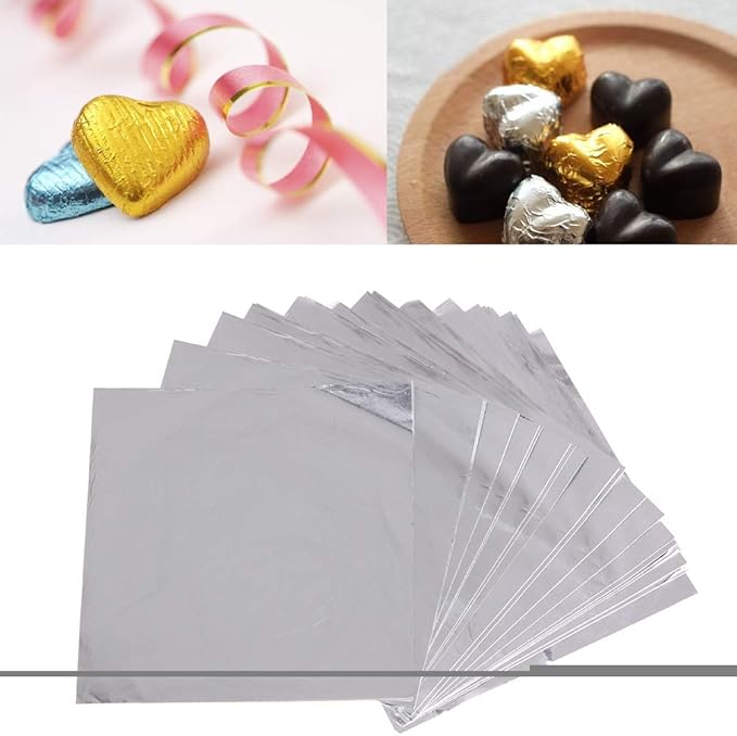 Wowagoga 300 Pcs Foil Candy Wrappers - 6x6 Inches Aluminum Foils Paper Chocolate Candy Wrappers for Homemade Candies Gifts Decoration (Silver)