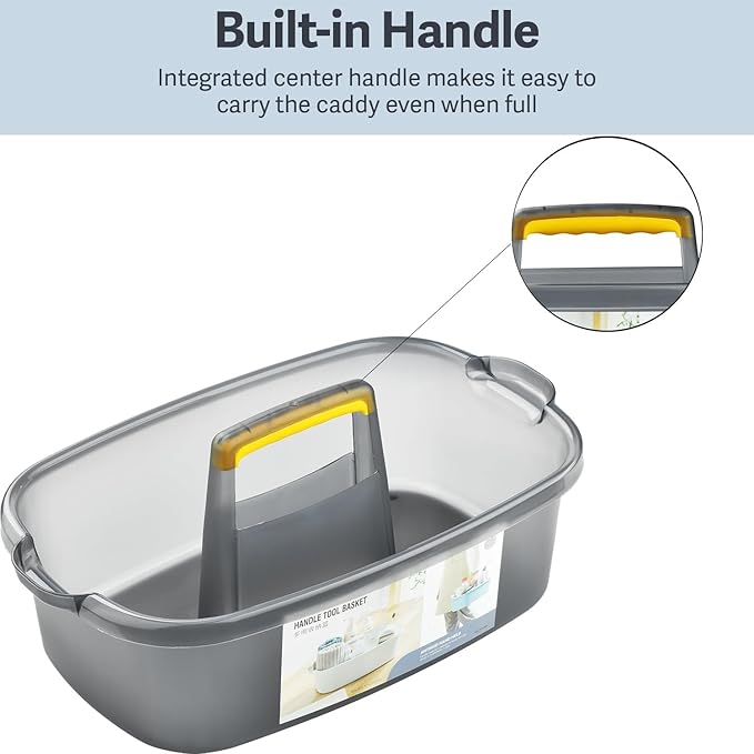 Large Cleaning Caddy with Handle, Cleaning Tool Storage Basket Organizer, Sturdy Pail Bucket Organizer, Household Bucket for Cleaning Supplies - Clear Grey