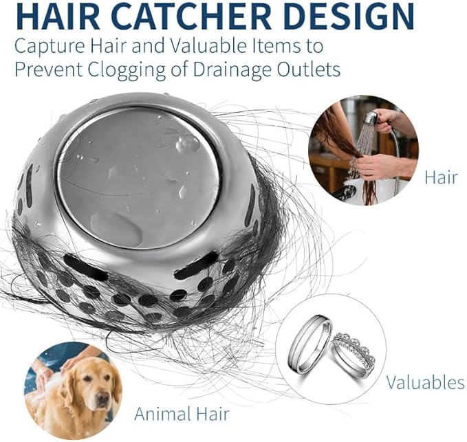 3 in 1 Bathtub Stopper,Bathtub Drain Hair Catcher,Replaces Lift and Turn,Tip-Toe and Trip Lever drains for Tub,Suitable for 1.4-1.84 inch Bath Drain Hole