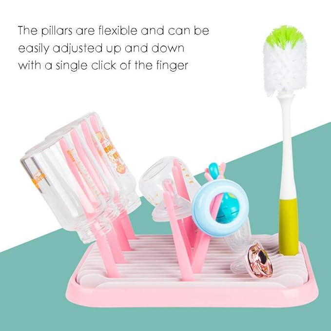 Baby Bottle Drying Rack Dryer Space Saving Travel Holder for Pump Cup Accessories(Pink)
