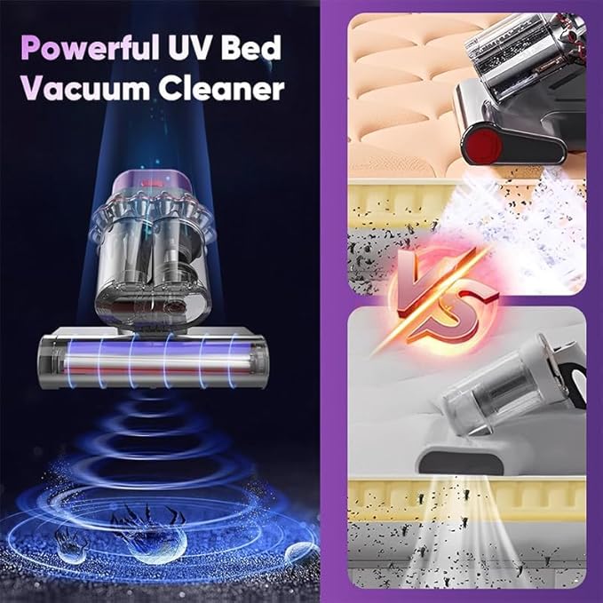 Saker Powerful Bed Vacuum Cleaner - 5-Cyclone Handheld Mattress Vacuum with Digital Display, 14kPa Auto-Suction Power & HEPA Filtration for Mattresses, Carpets & Home Cleaning