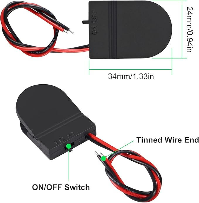 Alinan 10pcs Button Battery Holder Coin Cell Battery Holder with Switch CR2032 1 X 3V Battery Holder Battery Storage Boxes Cover with Wires On ON-Off Switch Socket Container (Black)