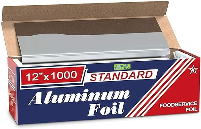 Urban Box Co. 12"x1000' Standard Aluminum Foil Roll Commercial-Grade Silver Wrap for Food Service, Catering, Baking & Home Use. Durable, Tear-Resistant, Heat-Safe Industrial Foil Roll