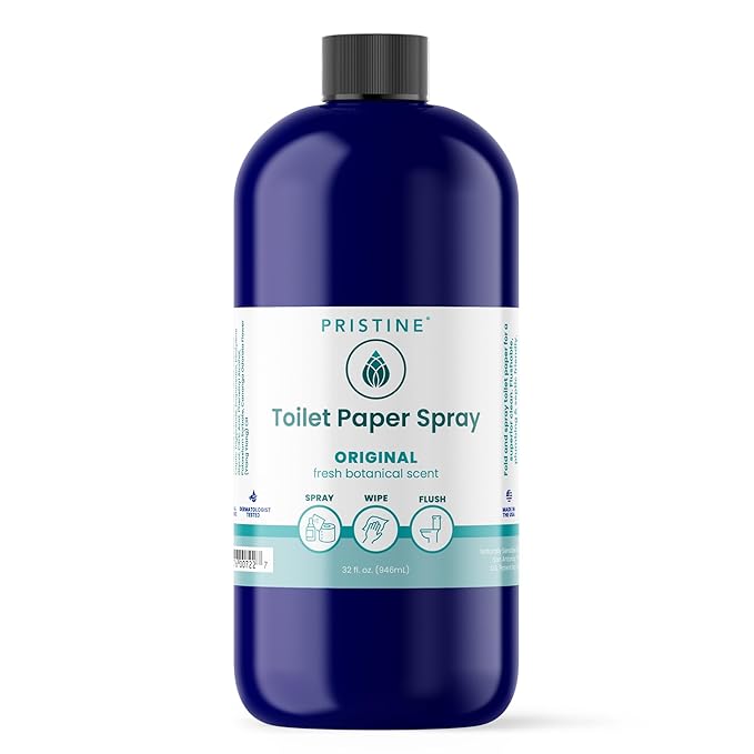 PRISTINE Toilet Paper Spray - As Seen on Shark Tank, More Natural Personal Cleansing Wipes & Flushable Wet Wipes Alternative, Spray Toilet Paper to Create Flushable Wipe, Original, 32 fl oz Refill
