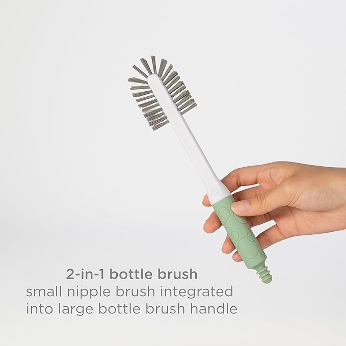 Ubbi On-the-Go Drying Rack and Brush Set, Includes Travel Case and Bottle Brush for Compact Storage, Holds Up To 8 Bottles, Baby Travel Accessories, Sage